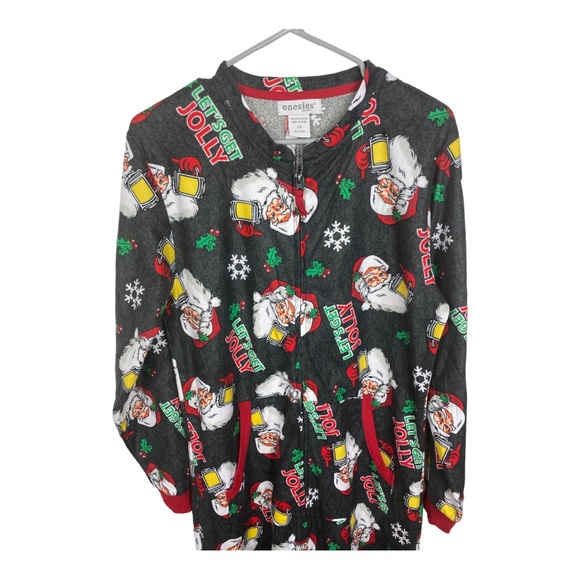 One Piece Santa Drinking Beer Let’s Get Ugly One Piece S/M Unisex - Picture 3 of 6